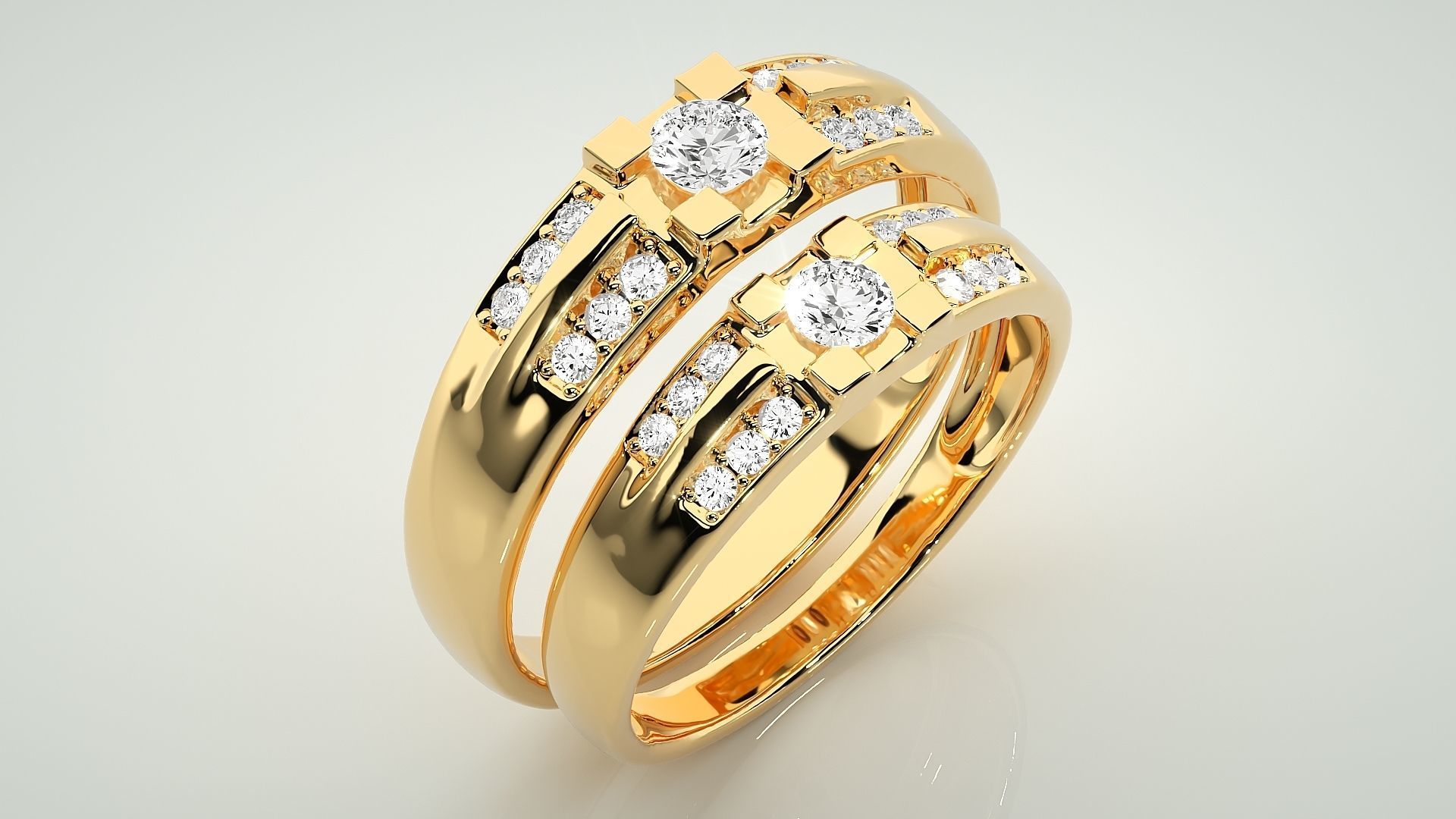 Solitaire Couple Band Ring 3dm stl render detail 3D print model_12