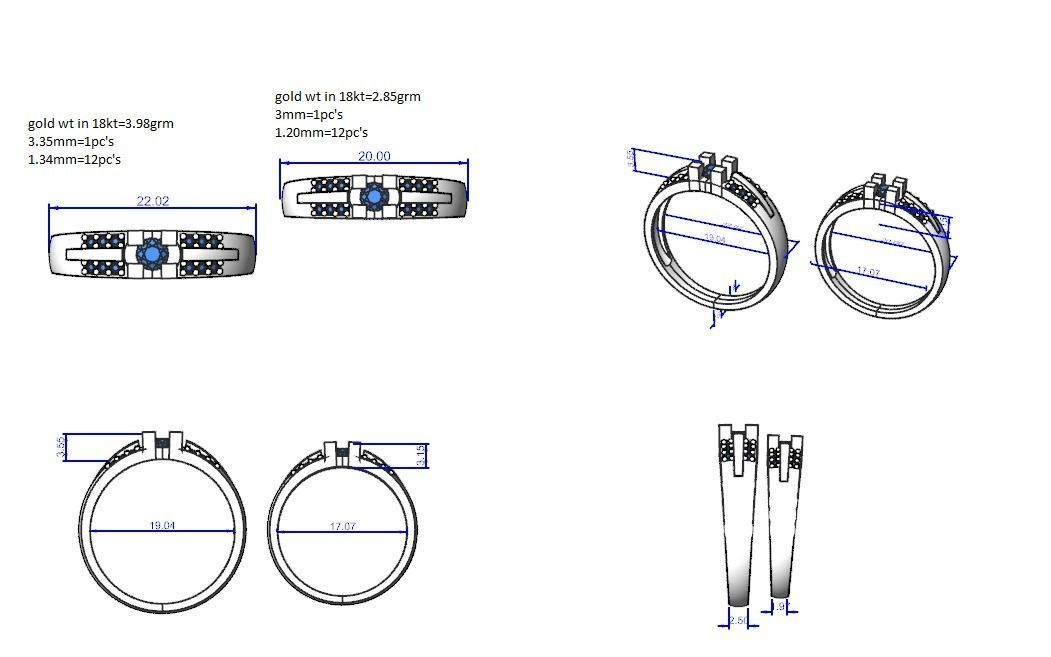 Solitaire Couple Band Ring 3dm stl render detail 3D print model_3