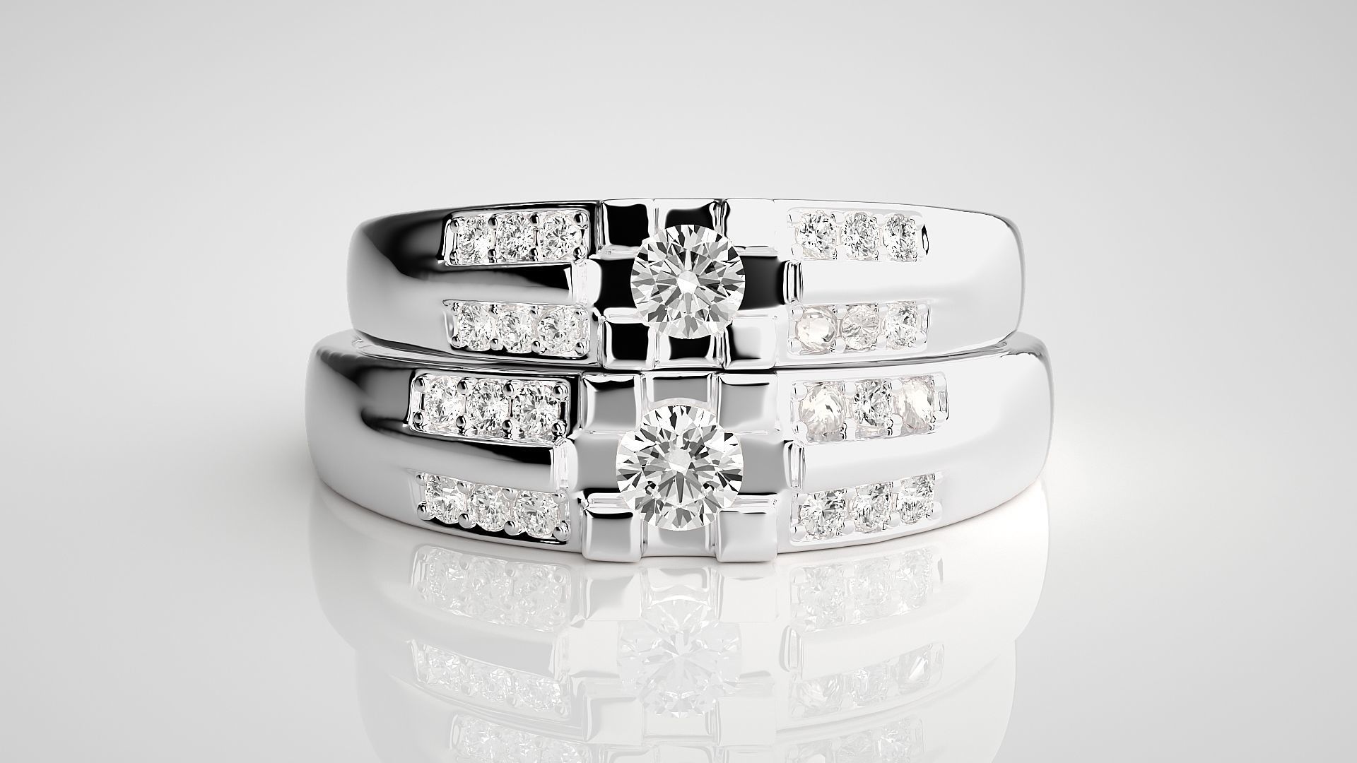 Solitaire Couple Band Ring 3dm stl render detail 3D print model_7