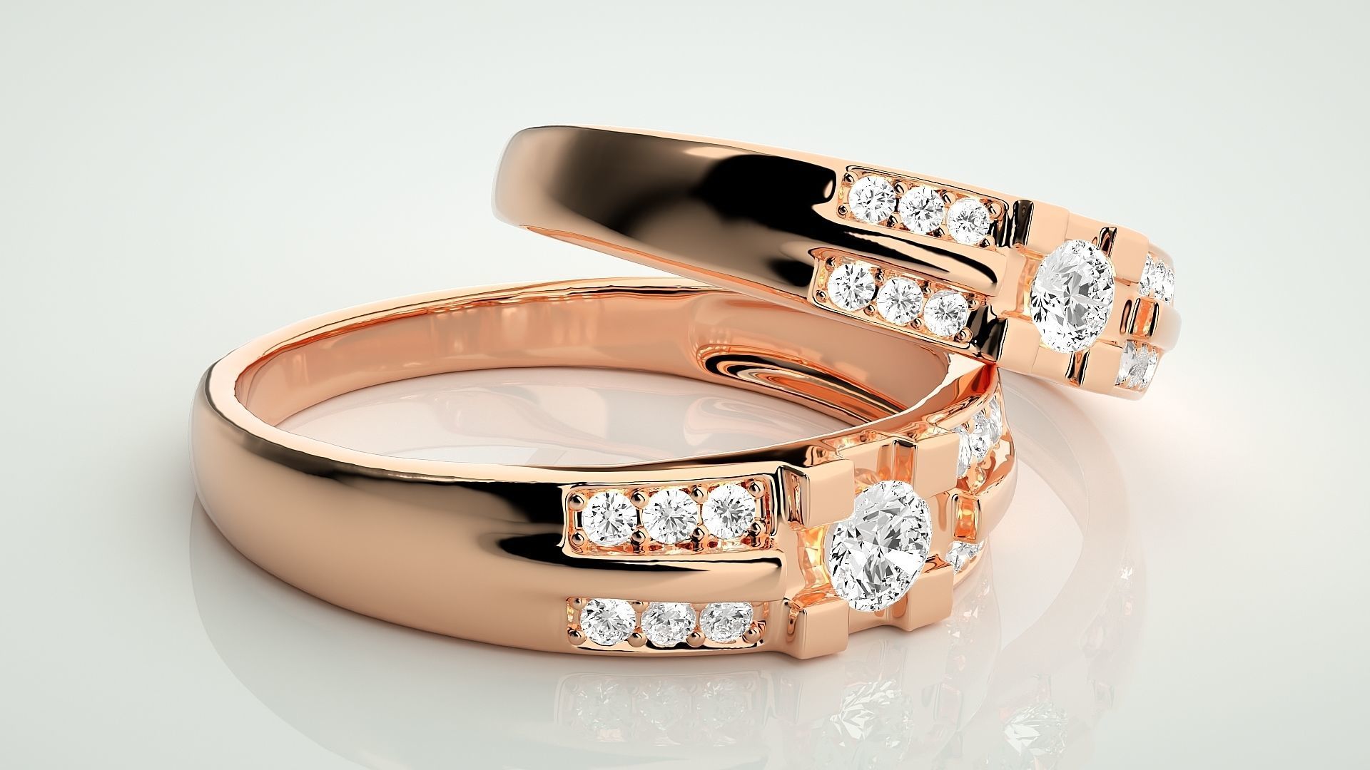 Solitaire Couple Band Ring 3dm stl render detail 3D print model_1