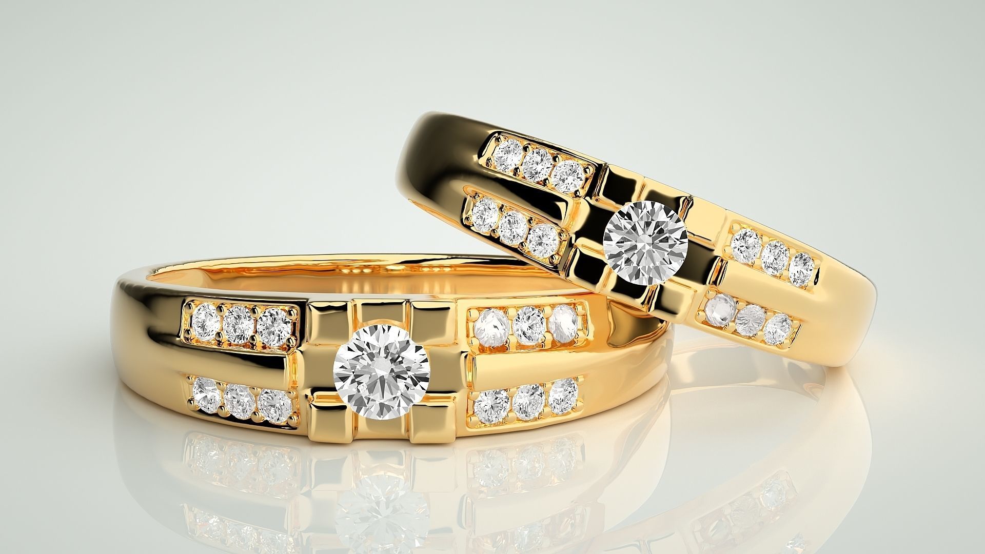 Solitaire Couple Band Ring 3dm stl render detail 3D print model_9