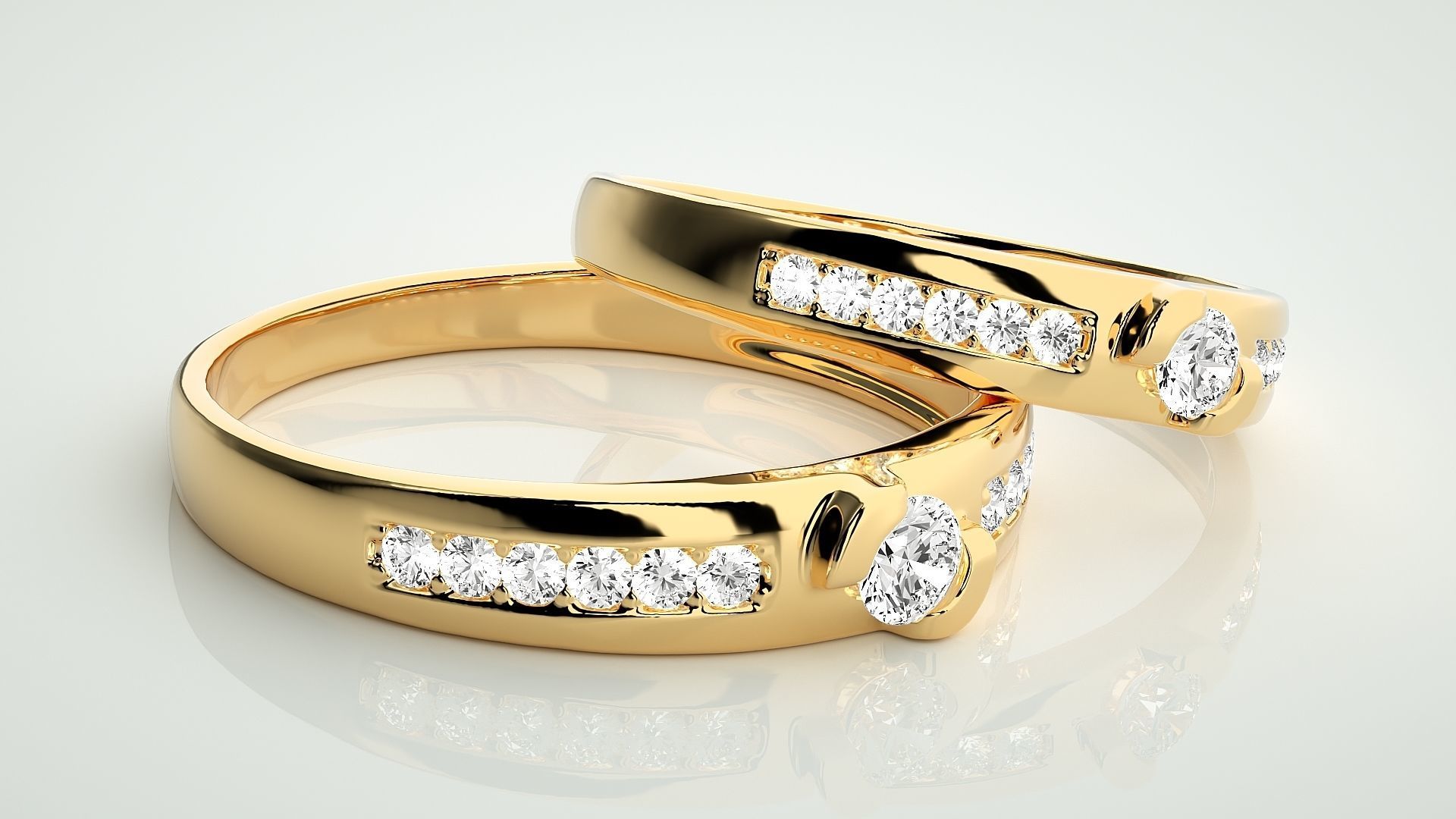 Solitaire Couple Band Ring 3dm stl render detail 3D print model_10