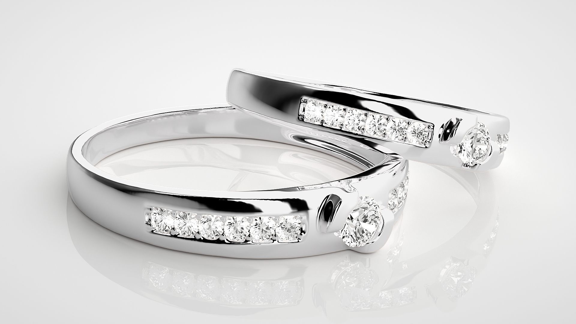 Solitaire Couple Band Ring 3dm stl render detail 3D print model_6