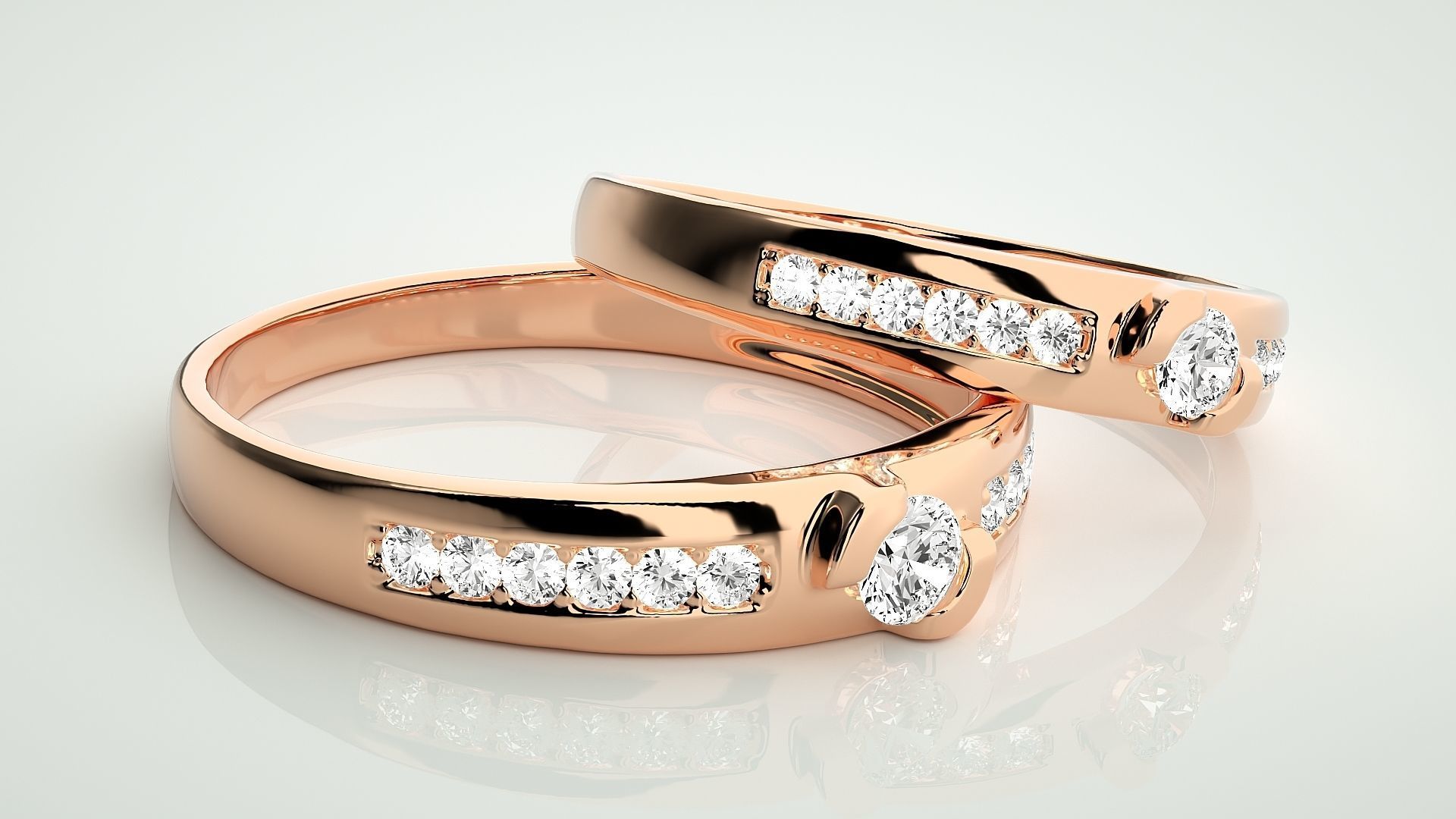 Solitaire Couple Band Ring 3dm stl render detail 3D print model_1