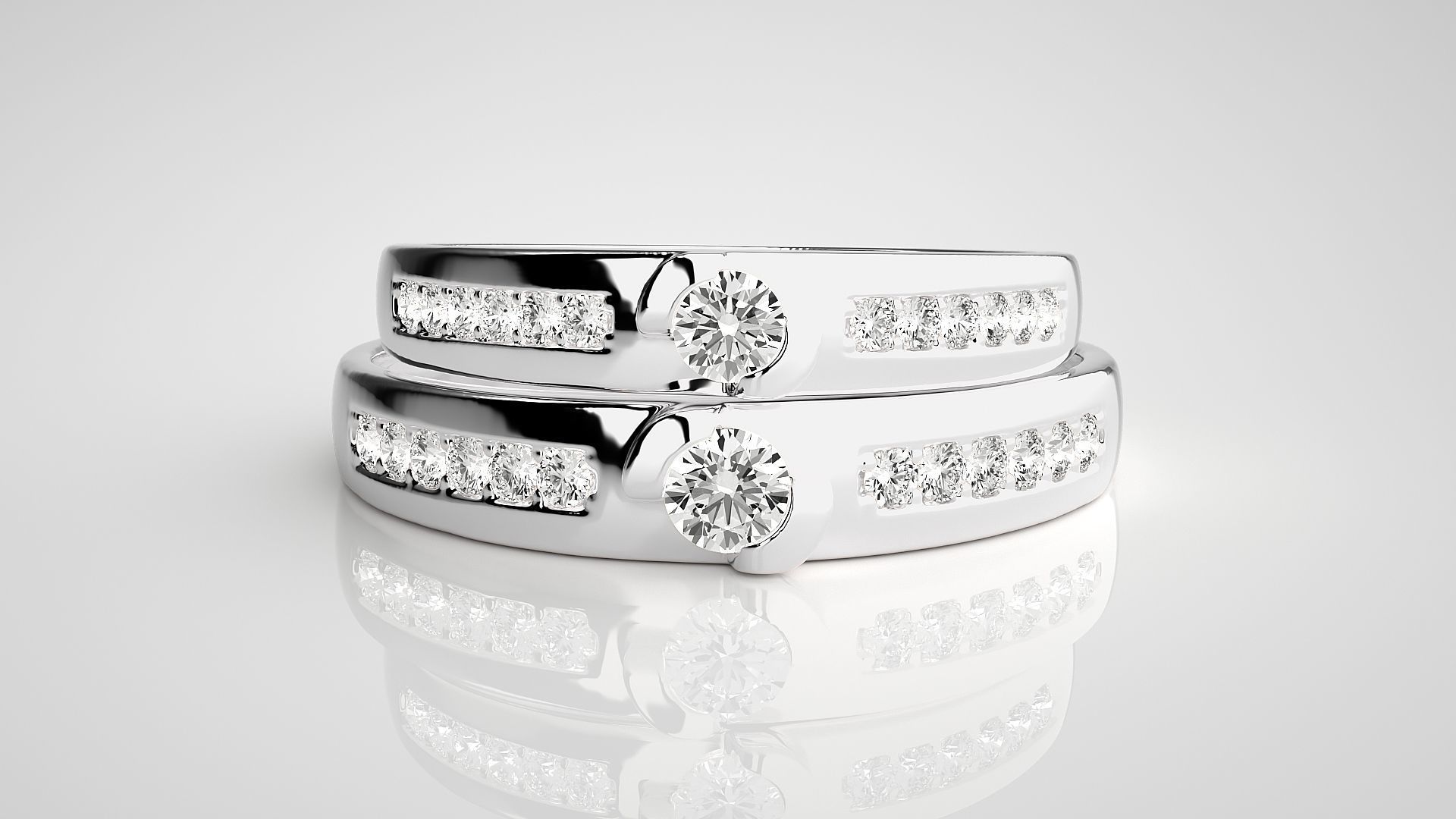 Solitaire Couple Band Ring 3dm stl render detail 3D print model_7