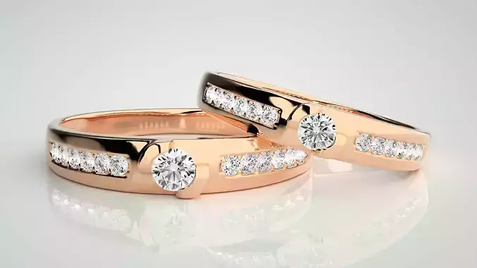 Solitaire Couple Band Ring 3dm stl render detail 