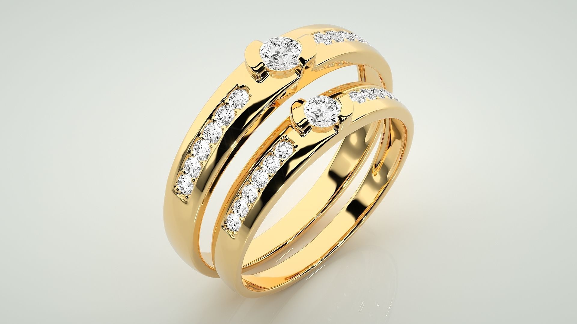 Solitaire Couple Band Ring 3dm stl render detail 3D print model_12