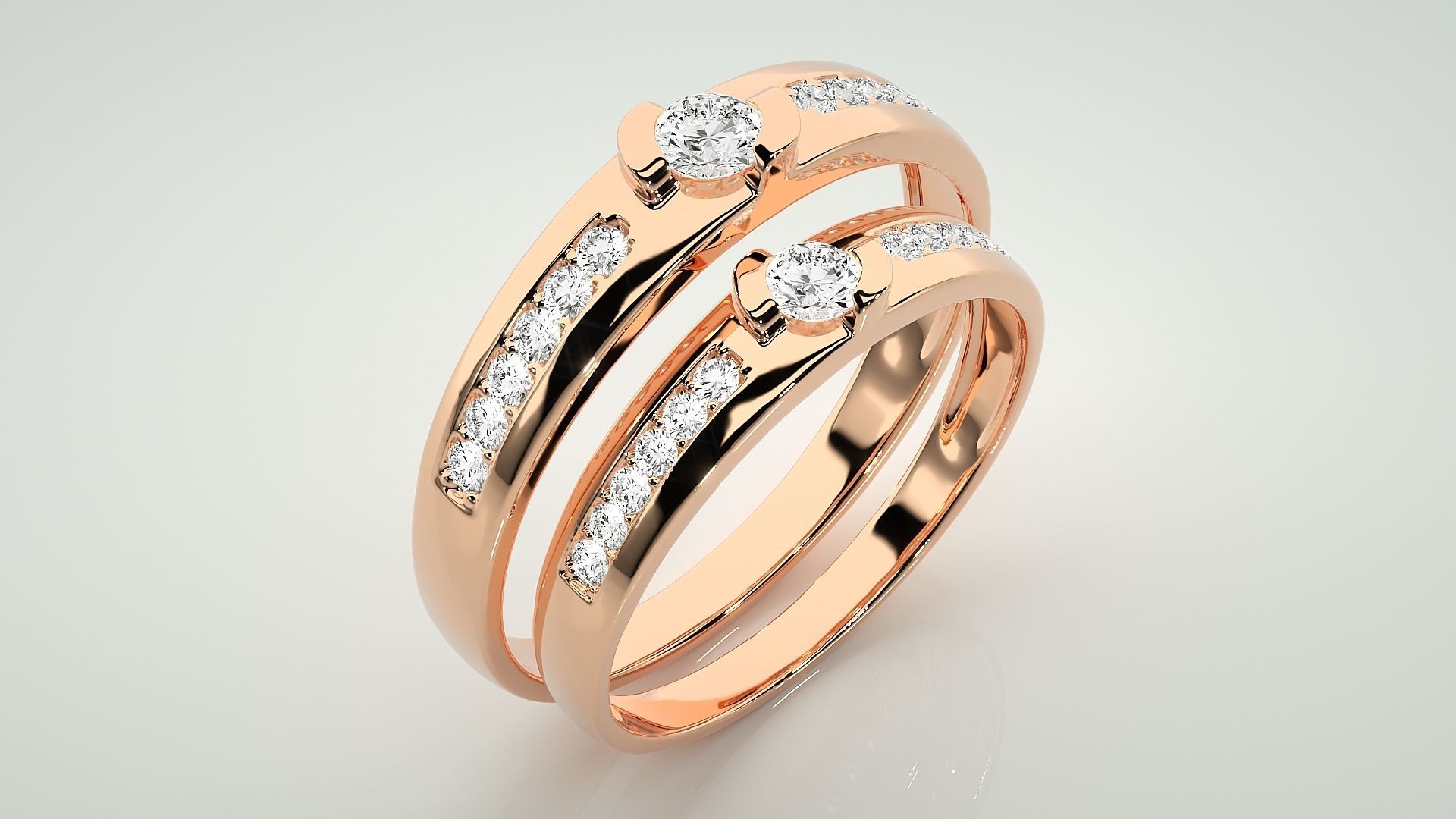 Solitaire Couple Band Ring 3dm stl render detail 3D print model_4