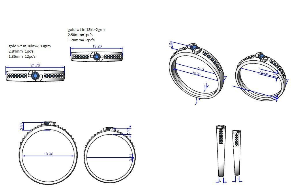 Solitaire Couple Band Ring 3dm stl render detail 3D print model_3