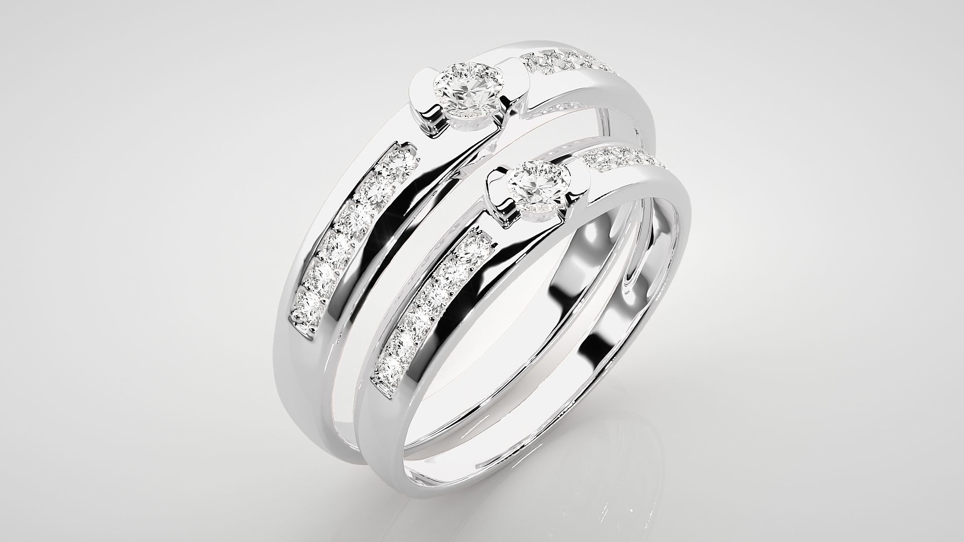 Solitaire Couple Band Ring 3dm stl render detail 3D print model_8