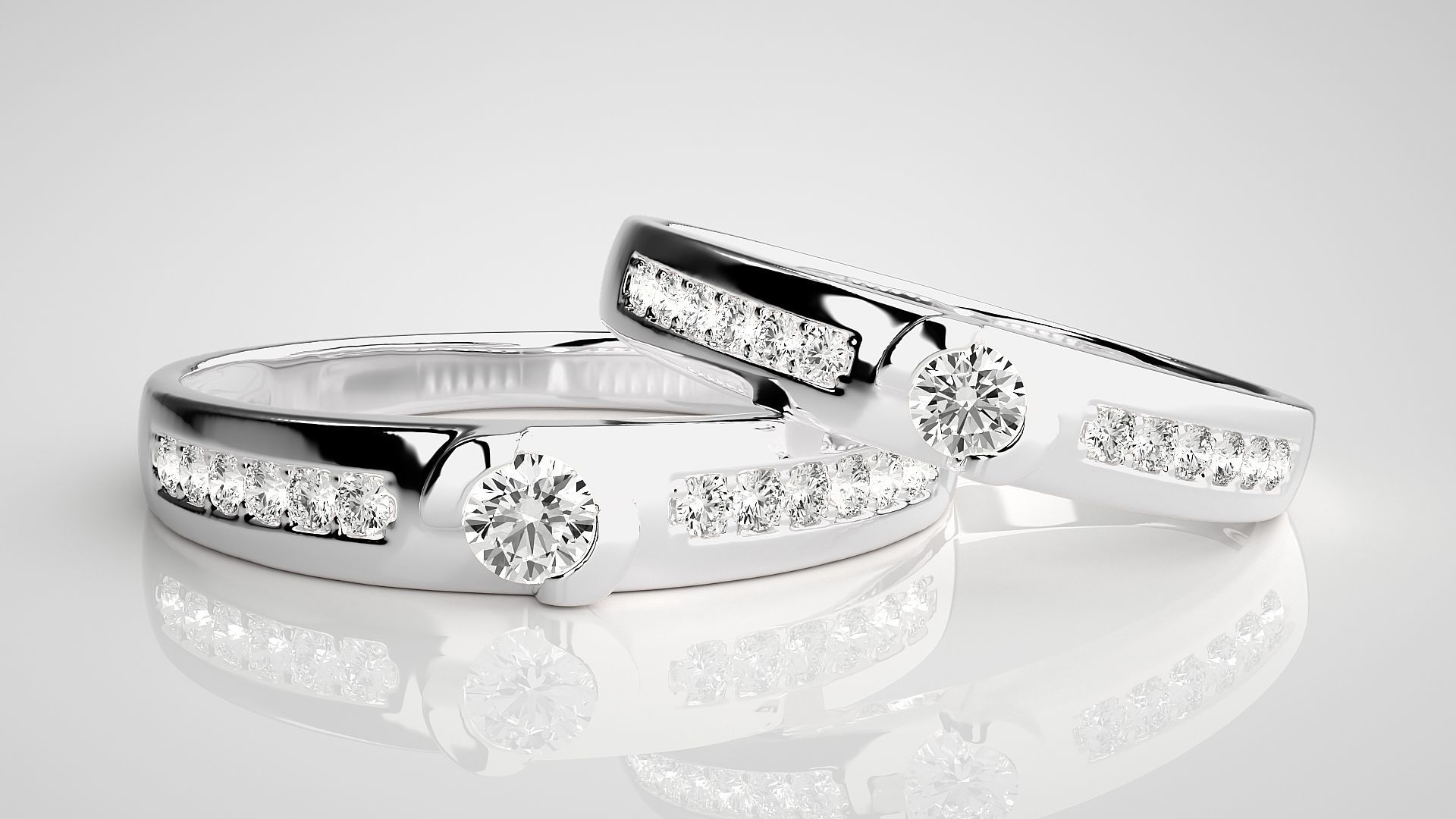 Solitaire Couple Band Ring 3dm stl render detail 3D print model_5