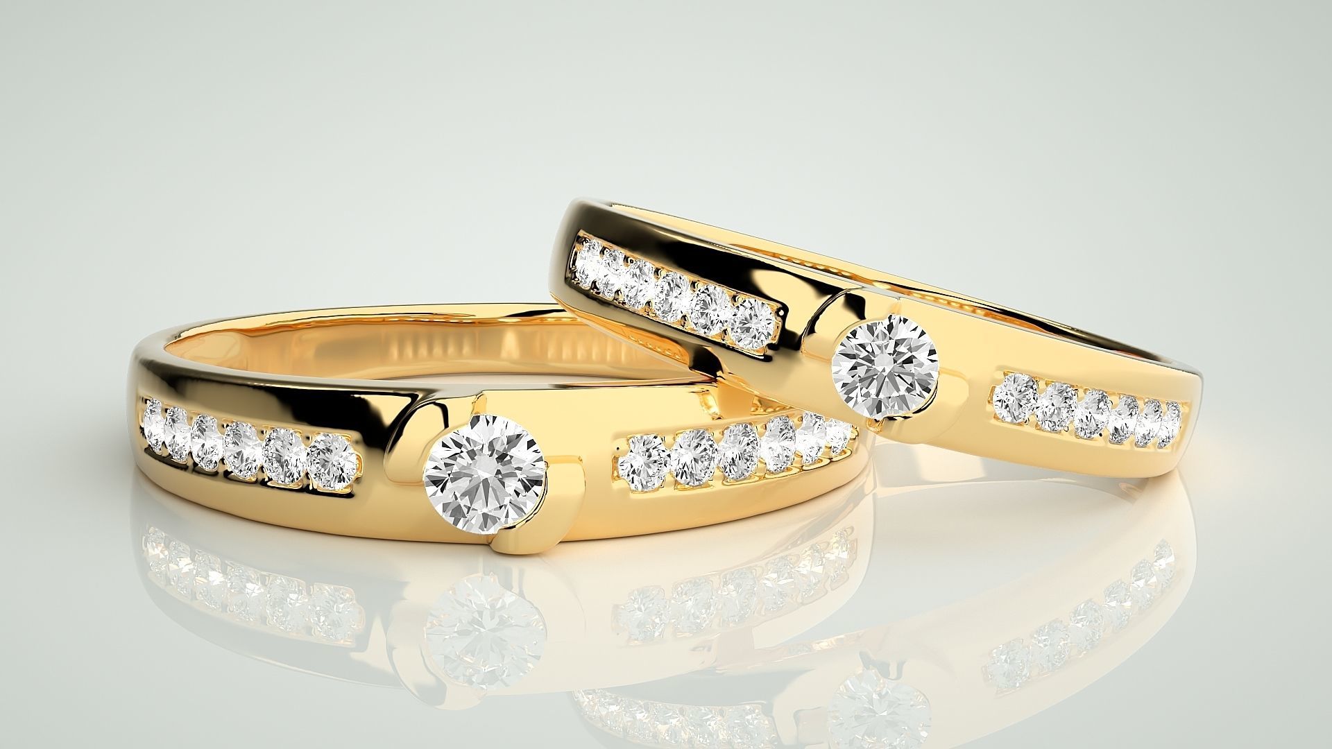 Solitaire Couple Band Ring 3dm stl render detail 3D print model_9