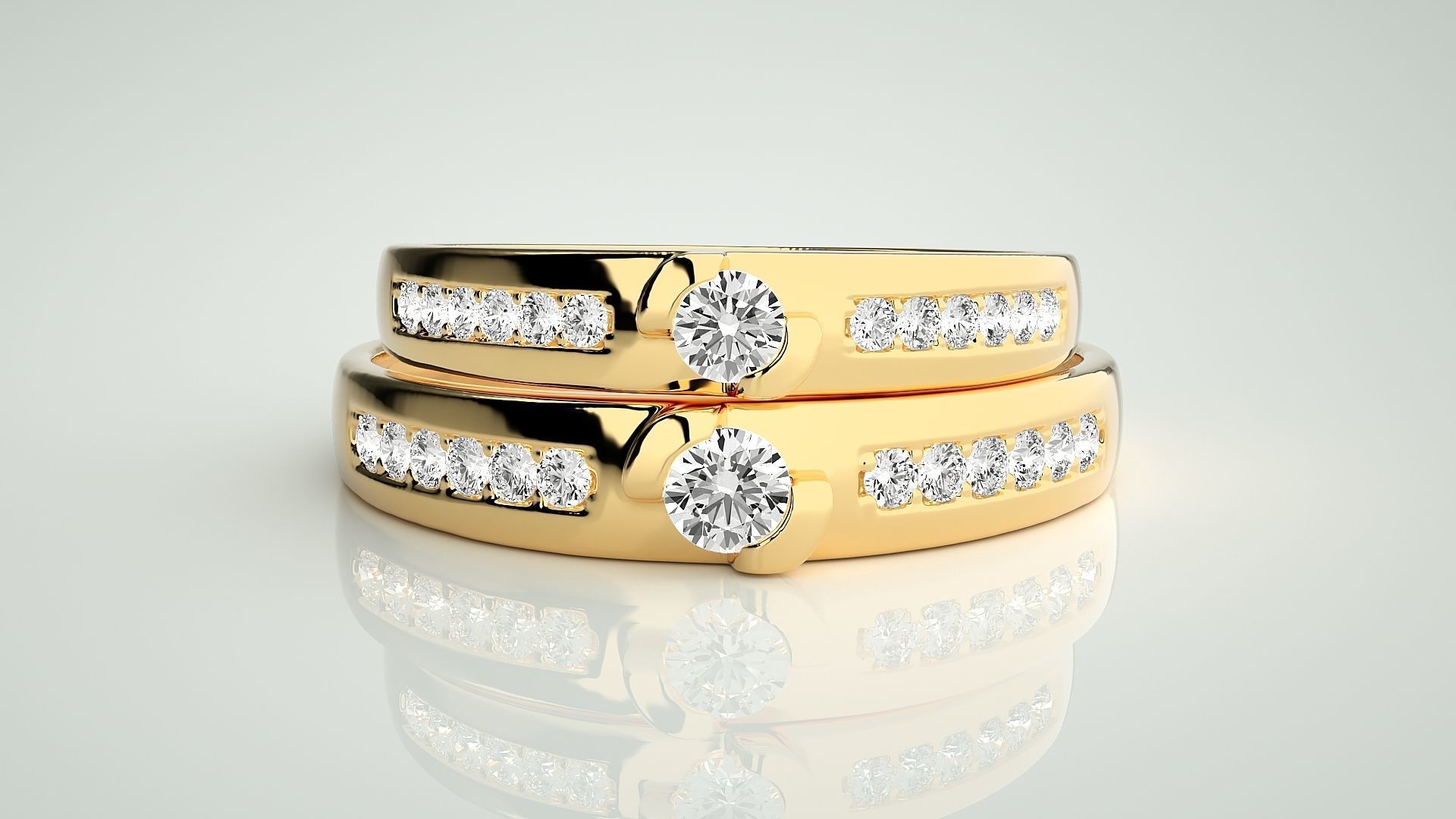 Solitaire Couple Band Ring 3dm stl render detail 3D print model_11