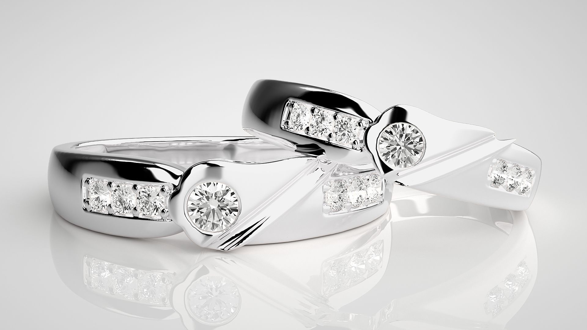 Solitaire Couple Band Ring 3dm stl render detail 3D print model_5