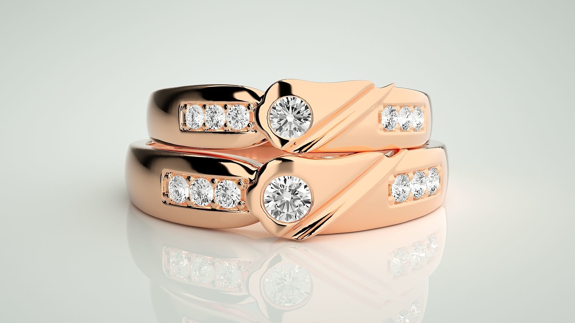Solitaire Couple Band Ring 3dm stl render detail 3D print model_2