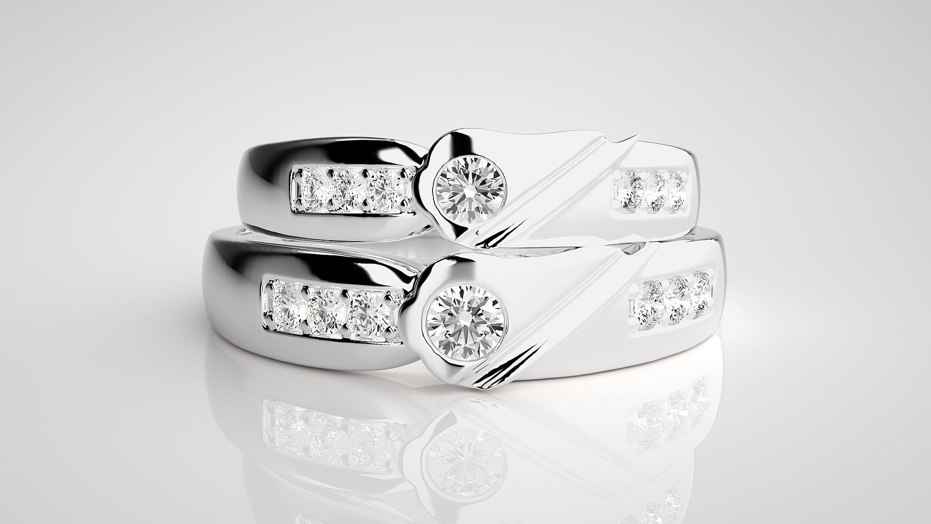 Solitaire Couple Band Ring 3dm stl render detail 3D print model_7