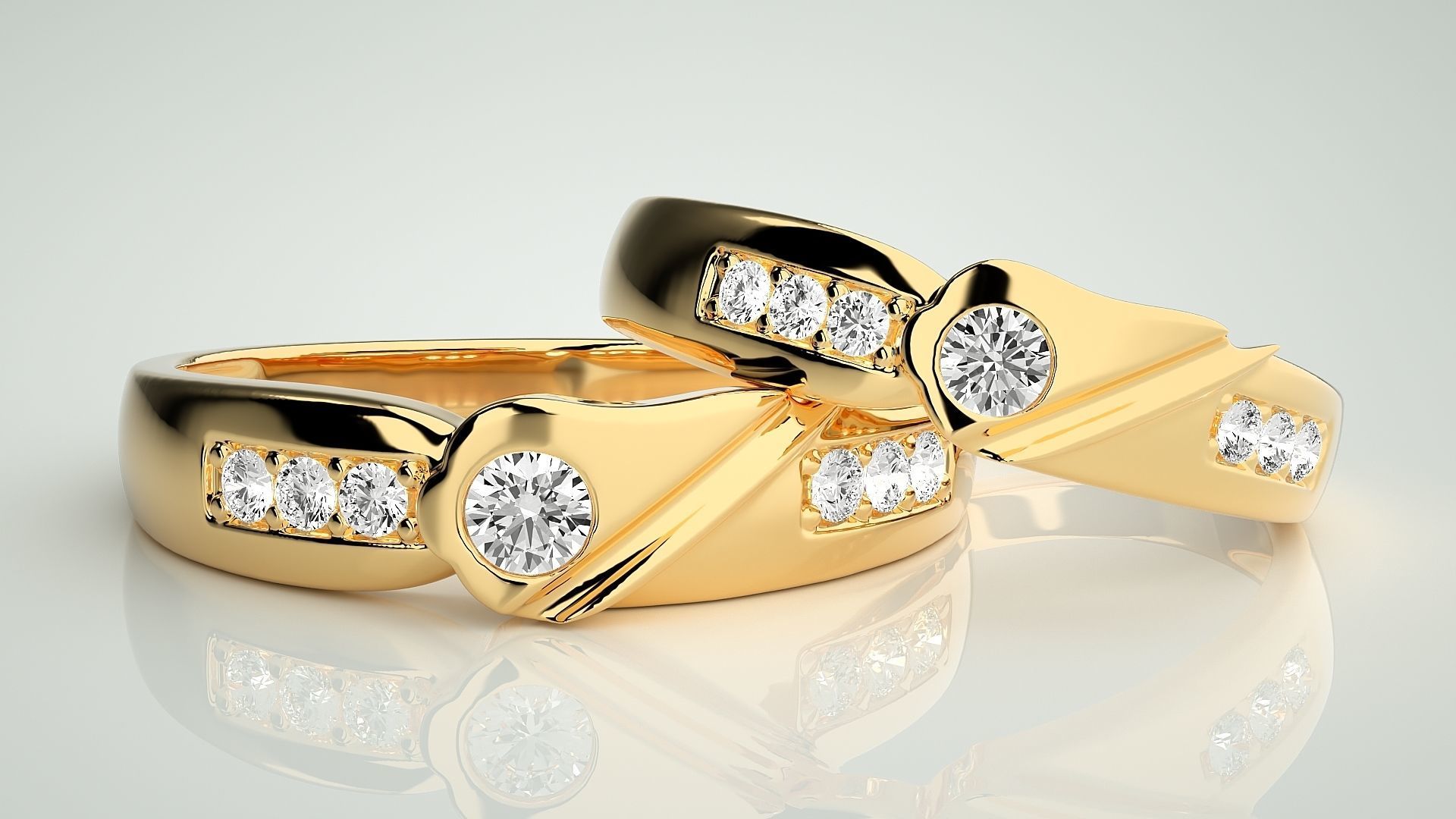 Solitaire Couple Band Ring 3dm stl render detail 3D print model_9