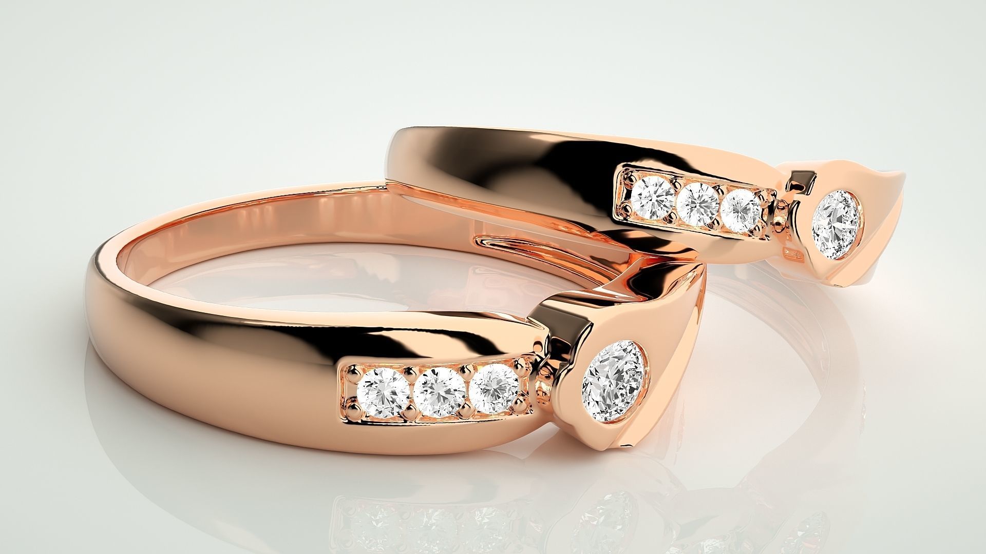 Solitaire Couple Band Ring 3dm stl render detail 3D print model_1