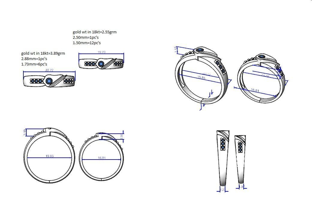 Solitaire Couple Band Ring 3dm stl render detail 3D print model_3