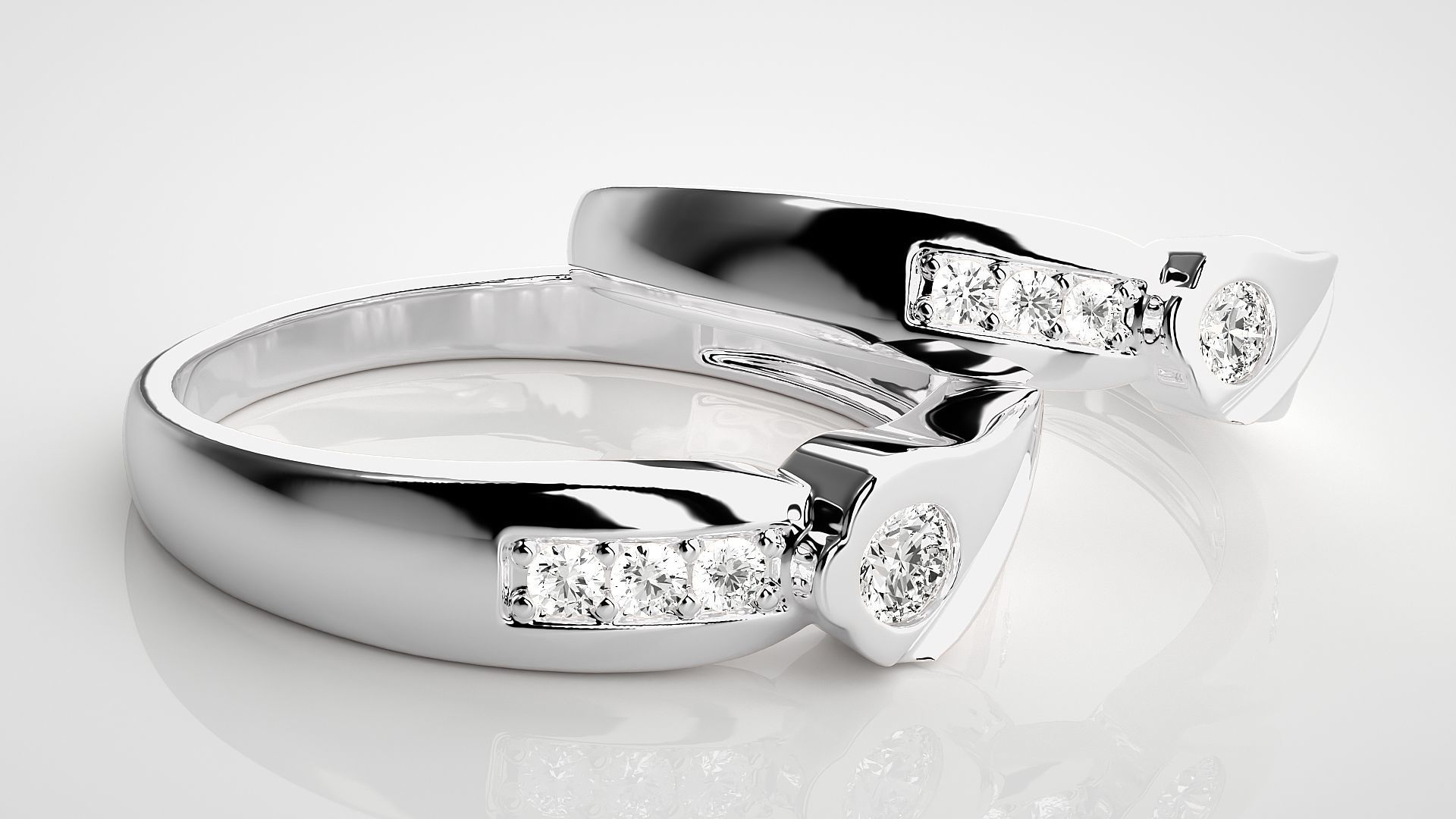 Solitaire Couple Band Ring 3dm stl render detail 3D print model_6