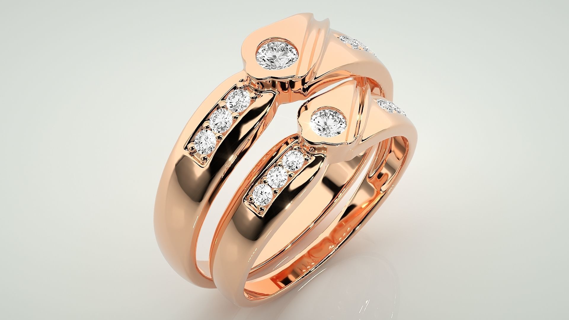 Solitaire Couple Band Ring 3dm stl render detail 3D print model_4