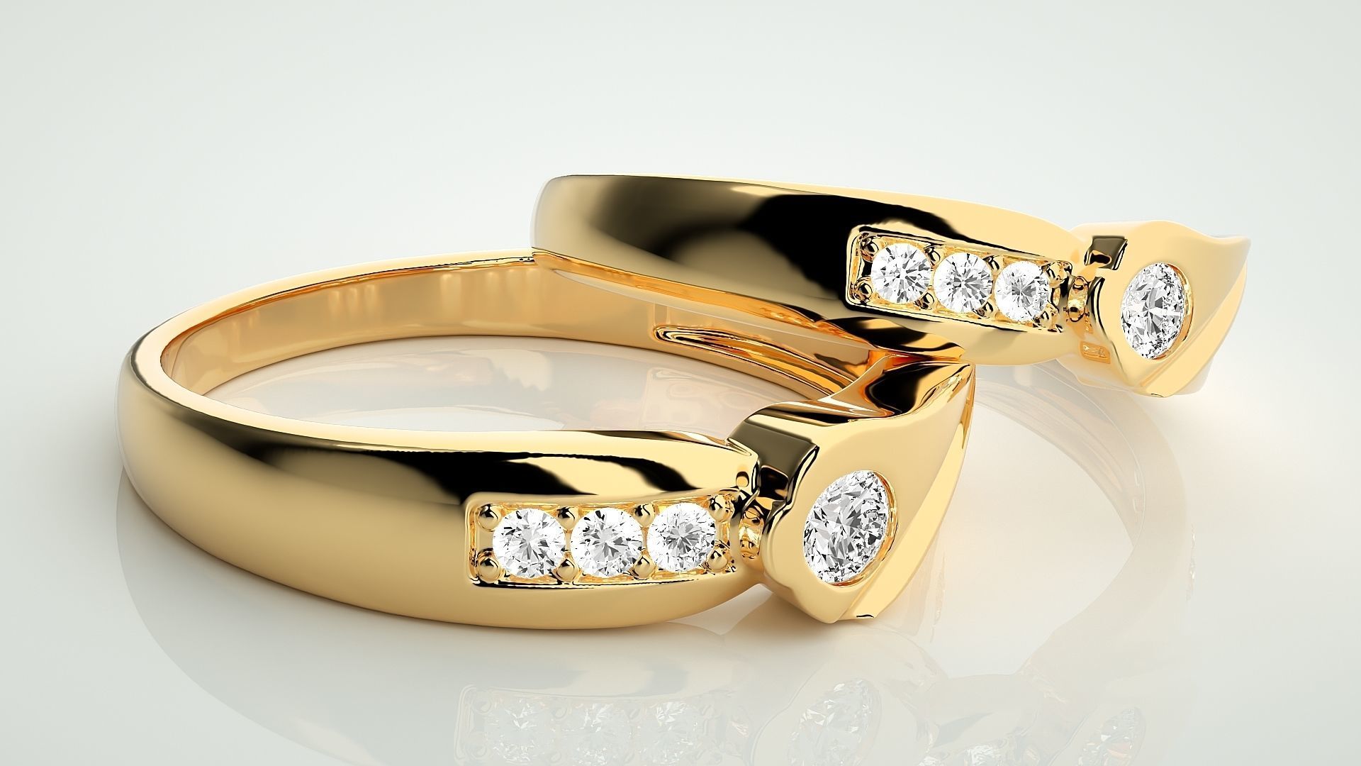 Solitaire Couple Band Ring 3dm stl render detail 3D print model_10