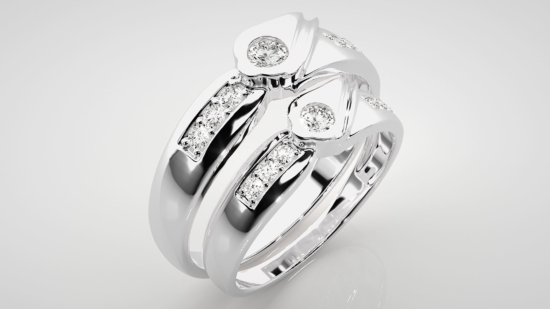 Solitaire Couple Band Ring 3dm stl render detail 3D print model_8