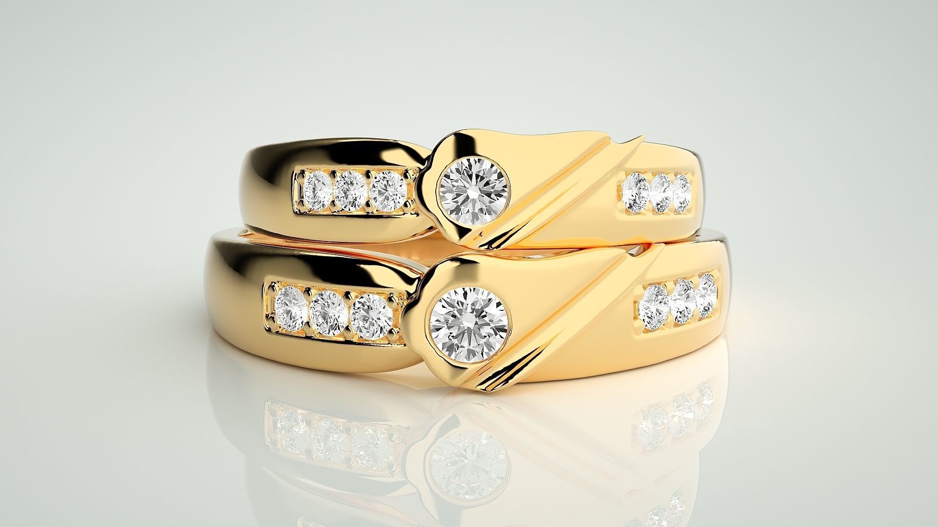 Solitaire Couple Band Ring 3dm stl render detail 3D print model_11