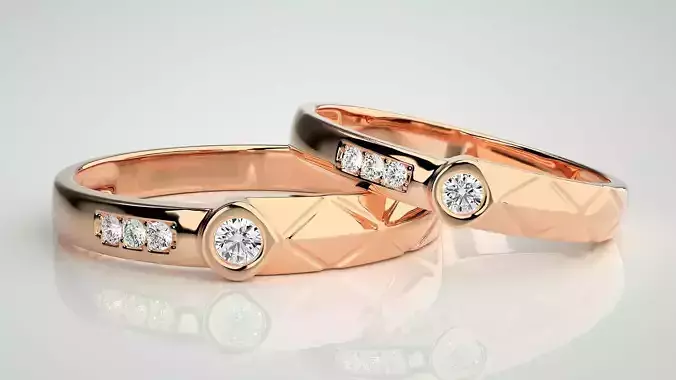 Solitaire Couple Band Ring 3dm stl render detail 