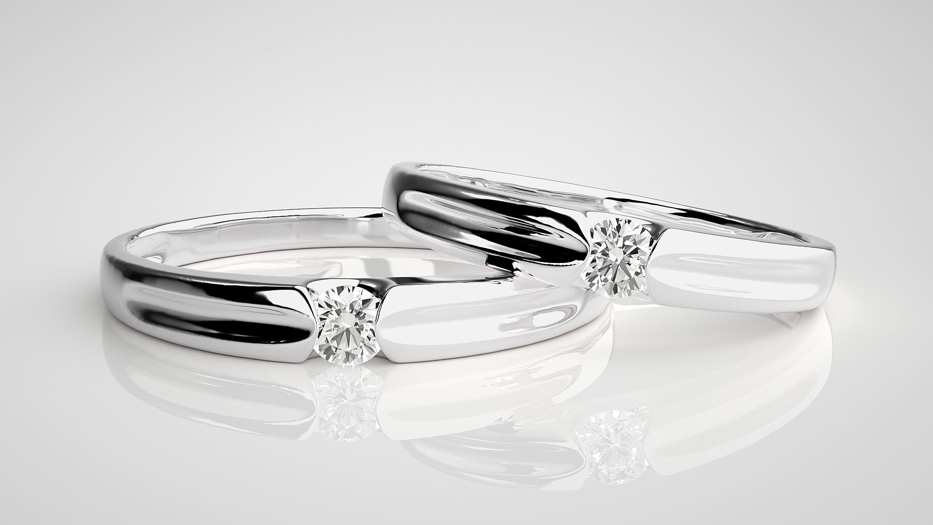 Solitaire Couple Band Ring 3dm stl render detail  3D print model_5