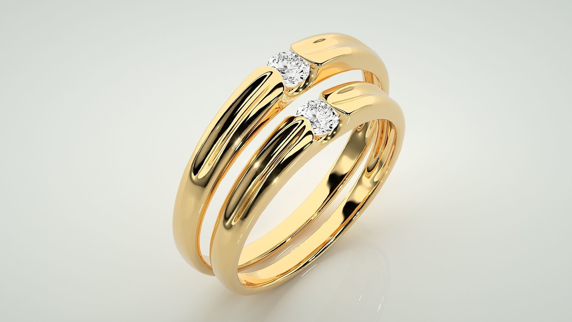 Solitaire Couple Band Ring 3dm stl render detail  3D print model_12