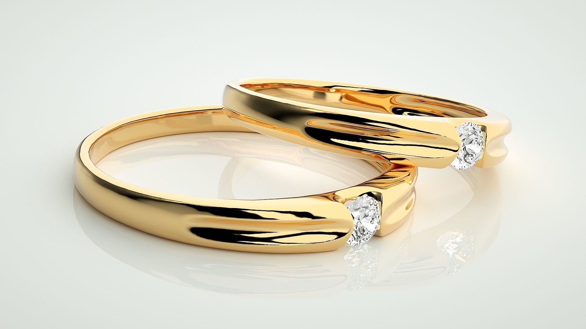 Solitaire Couple Band Ring 3dm stl render detail  3D print model_10
