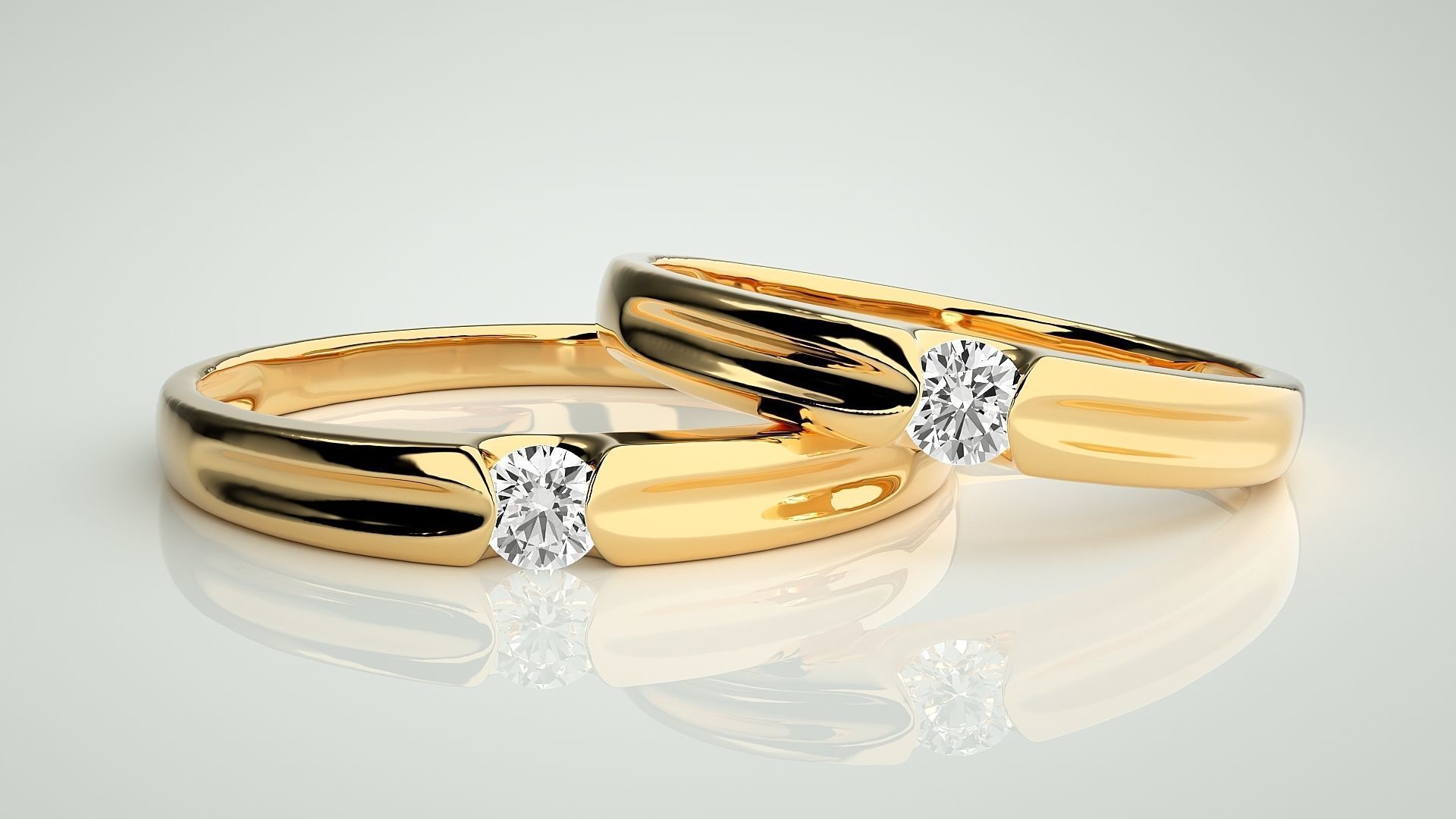 Solitaire Couple Band Ring 3dm stl render detail  3D print model_9