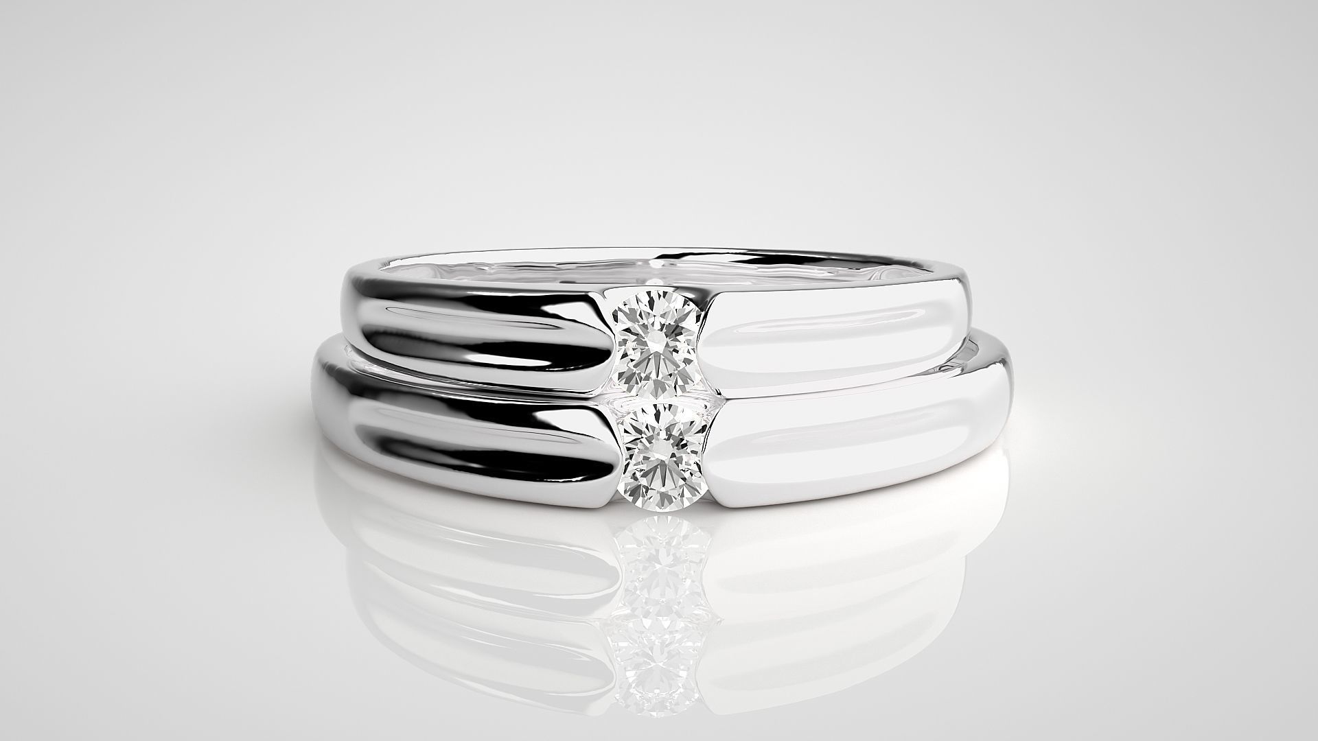 Solitaire Couple Band Ring 3dm stl render detail  3D print model_7