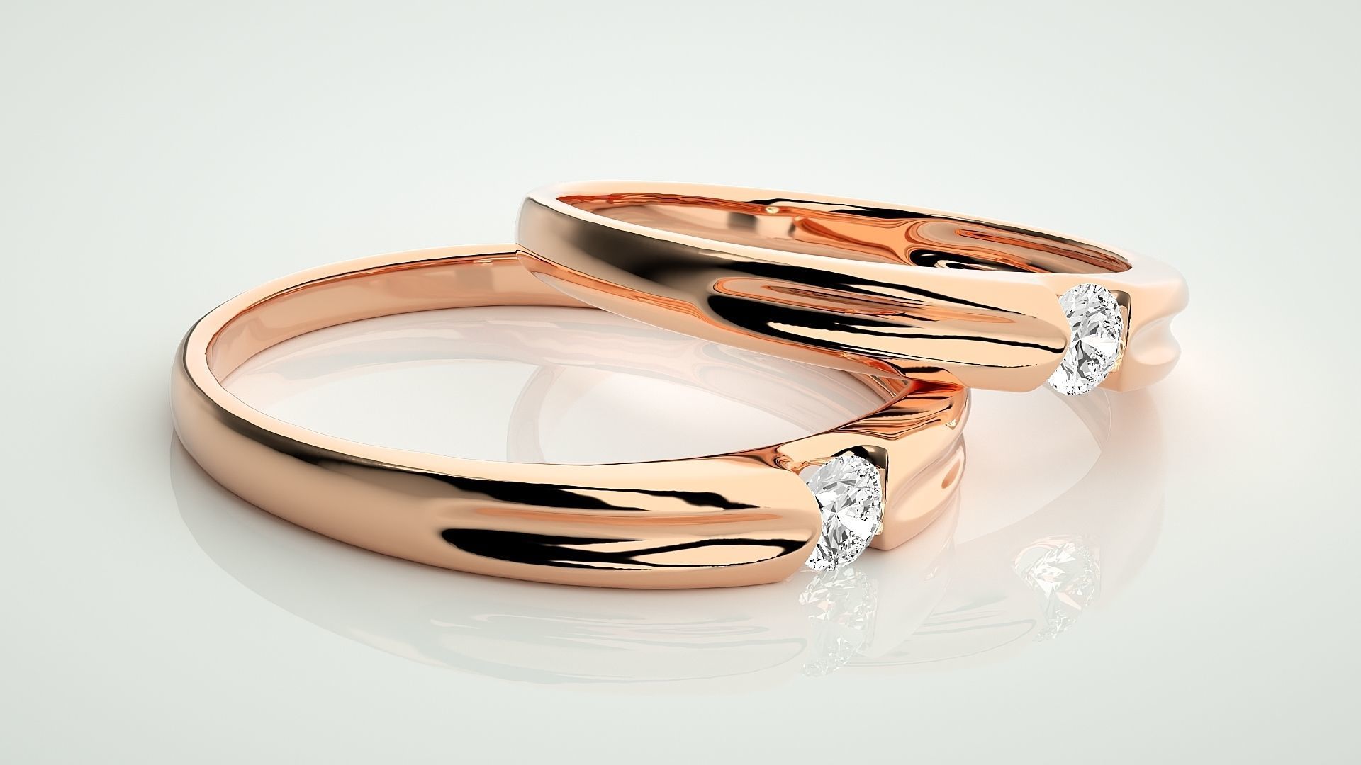 Solitaire Couple Band Ring 3dm stl render detail  3D print model_1