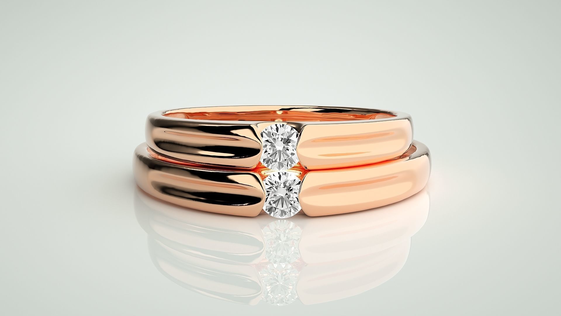 Solitaire Couple Band Ring 3dm stl render detail  3D print model_2