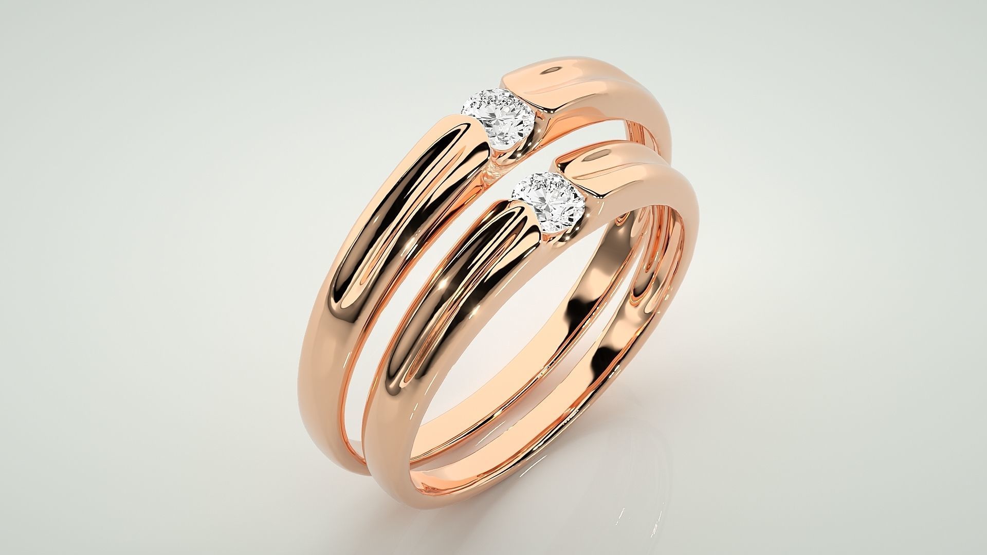 Solitaire Couple Band Ring 3dm stl render detail  3D print model_4