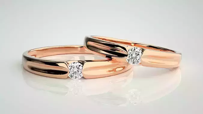 Solitaire Couple Band Ring 3dm stl render detail  3D print model