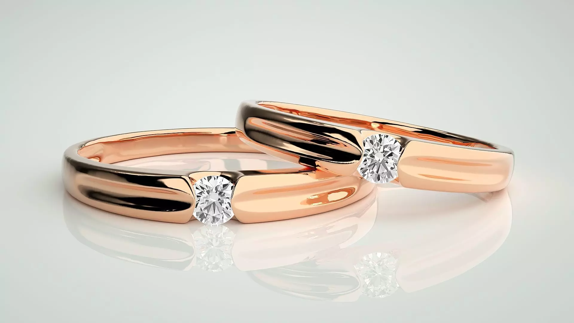 Solitaire Couple Band Ring 3dm stl render detail  3D print model_0