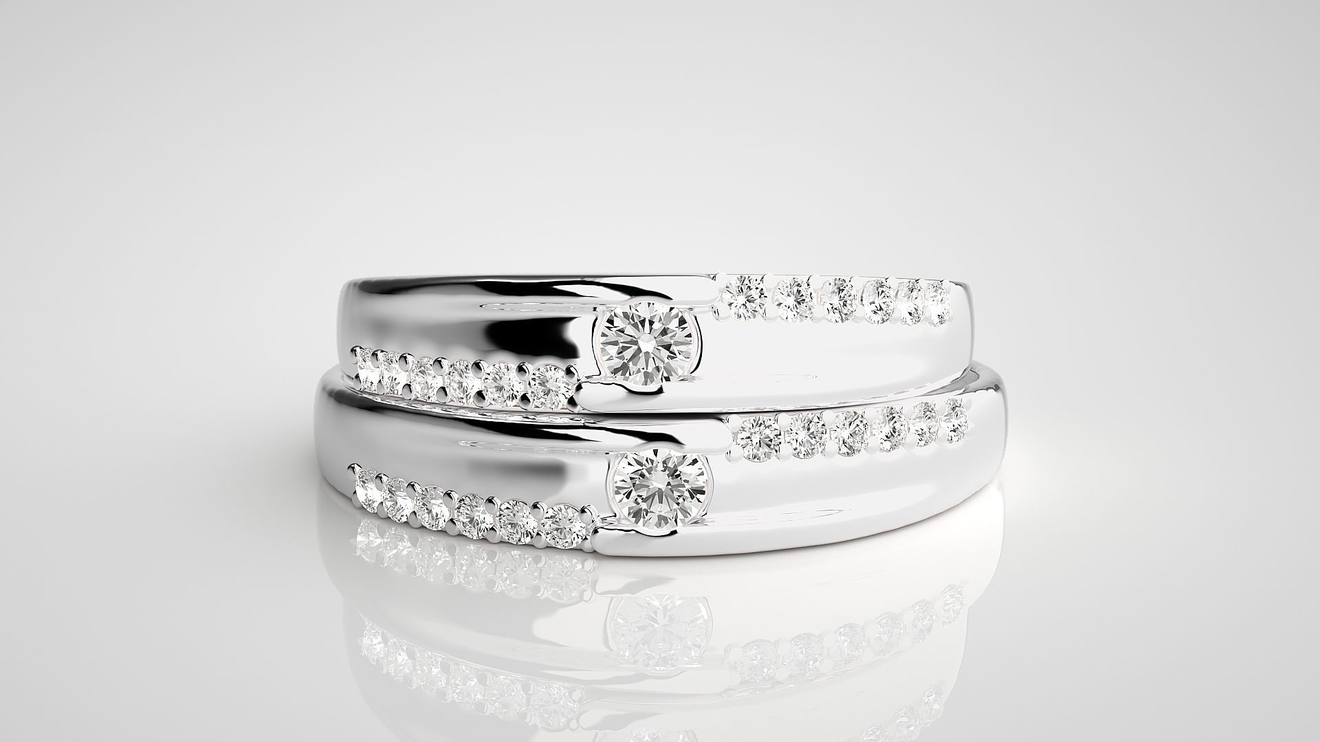 Solitaire Couple Band Ring 3dm stl render detail  3D print model_7