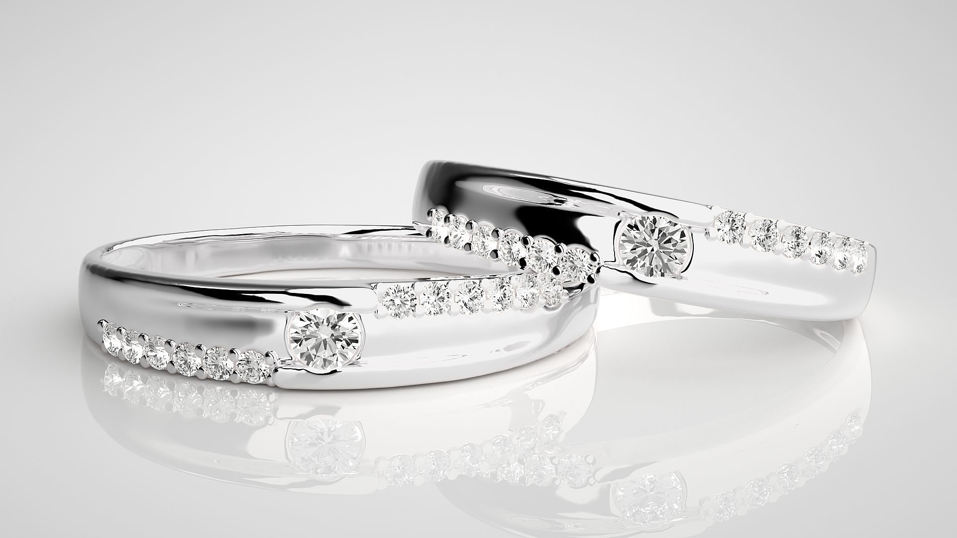 Solitaire Couple Band Ring 3dm stl render detail  3D print model_5