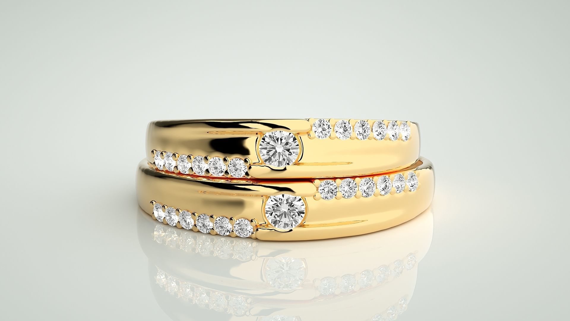 Solitaire Couple Band Ring 3dm stl render detail  3D print model_11