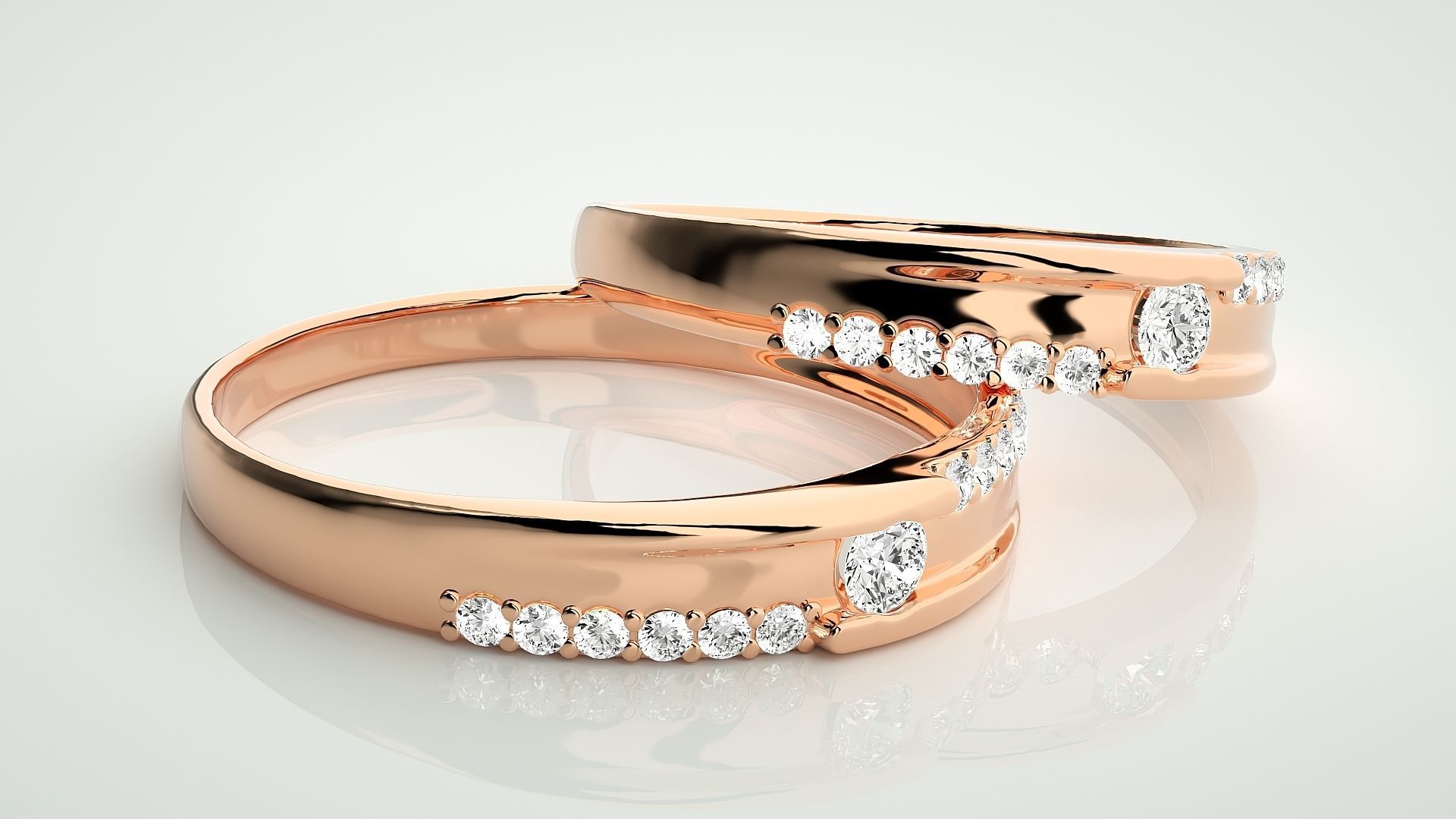 Solitaire Couple Band Ring 3dm stl render detail  3D print model_1