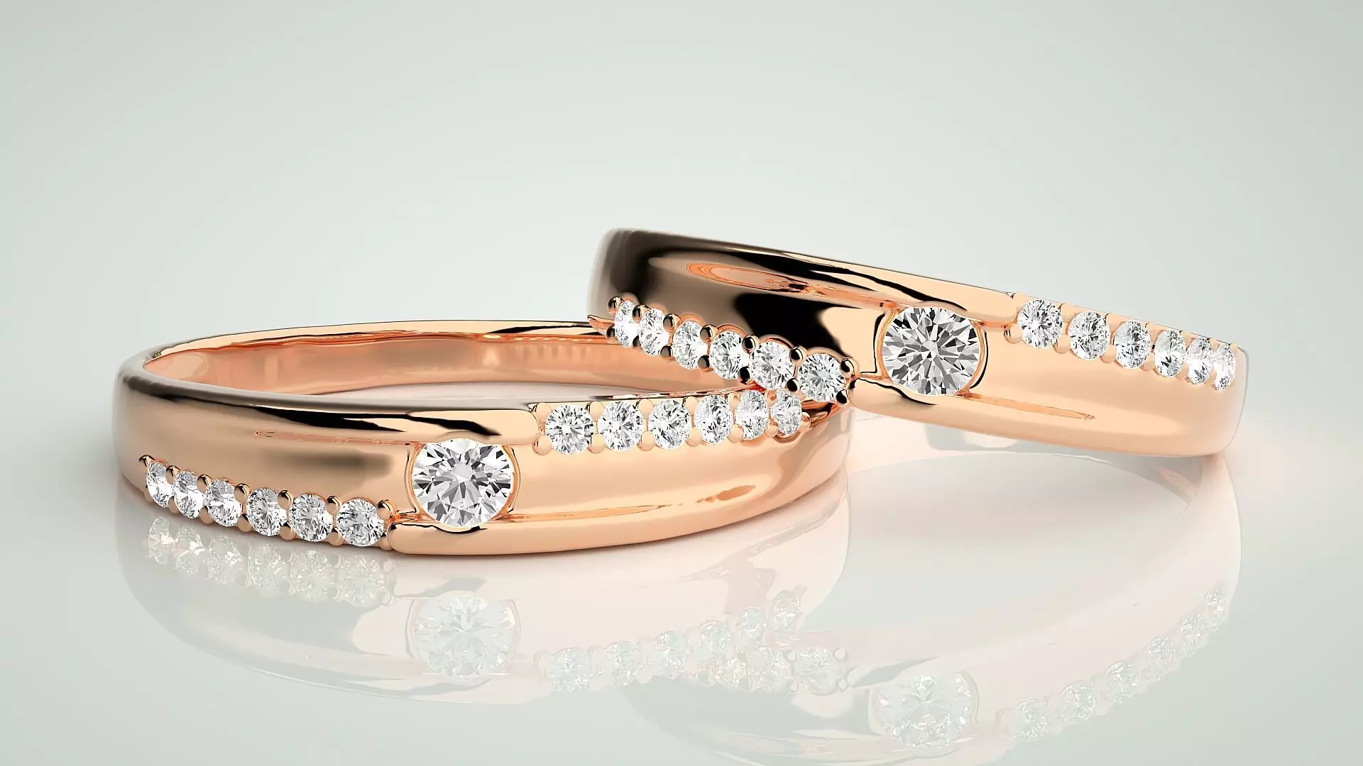 Solitaire Couple Band Ring 3dm stl render detail  3D print model_0