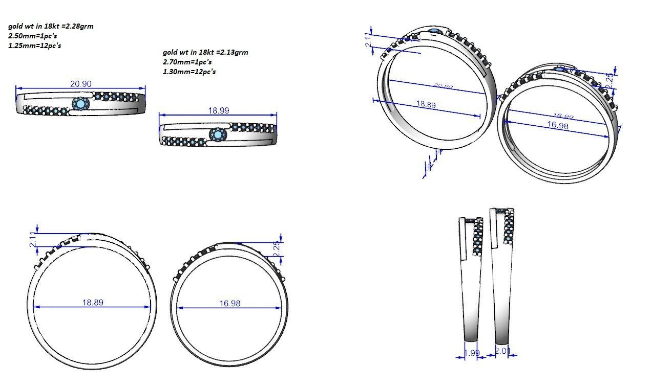 Solitaire Couple Band Ring 3dm stl render detail  3D print model_4
