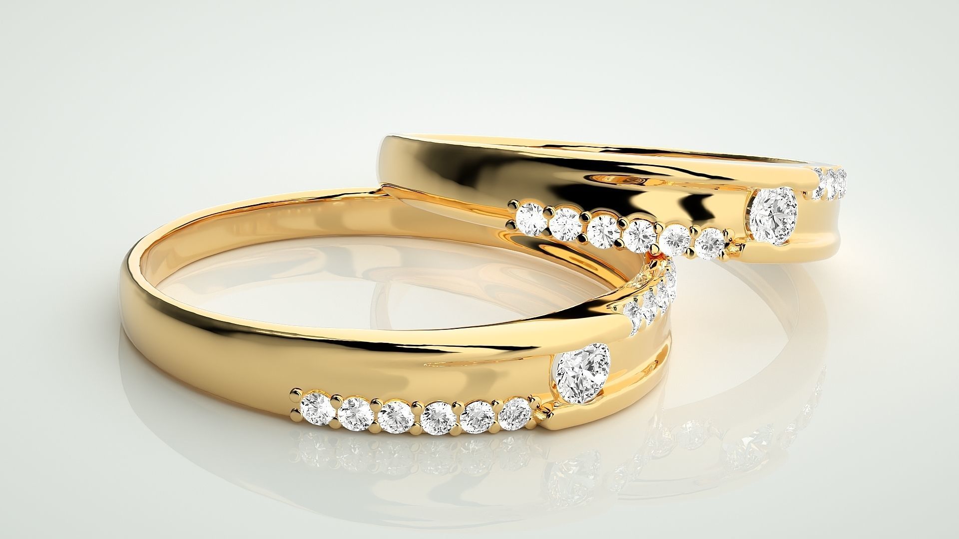 Solitaire Couple Band Ring 3dm stl render detail  3D print model_10