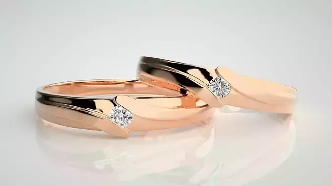 Solitaire Couple Band Ring 3dm stl render detail 