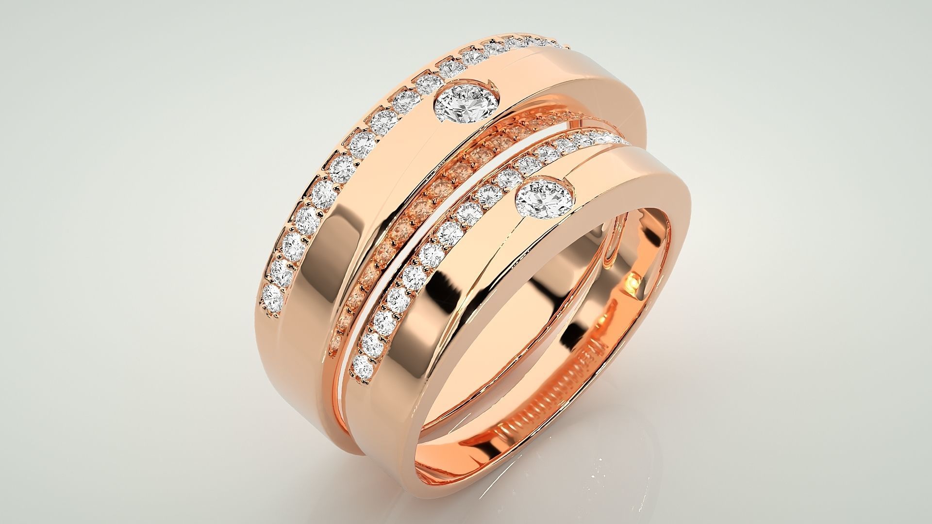 Solitaire Couple Band Ring 3dm stl render detail 3D print model_4