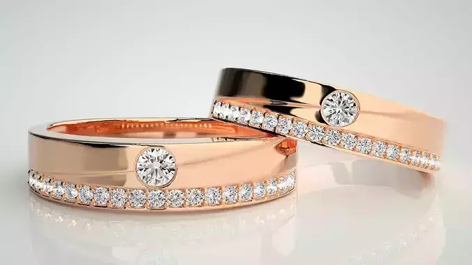 Solitaire Couple Band Ring 3dm stl render detail 