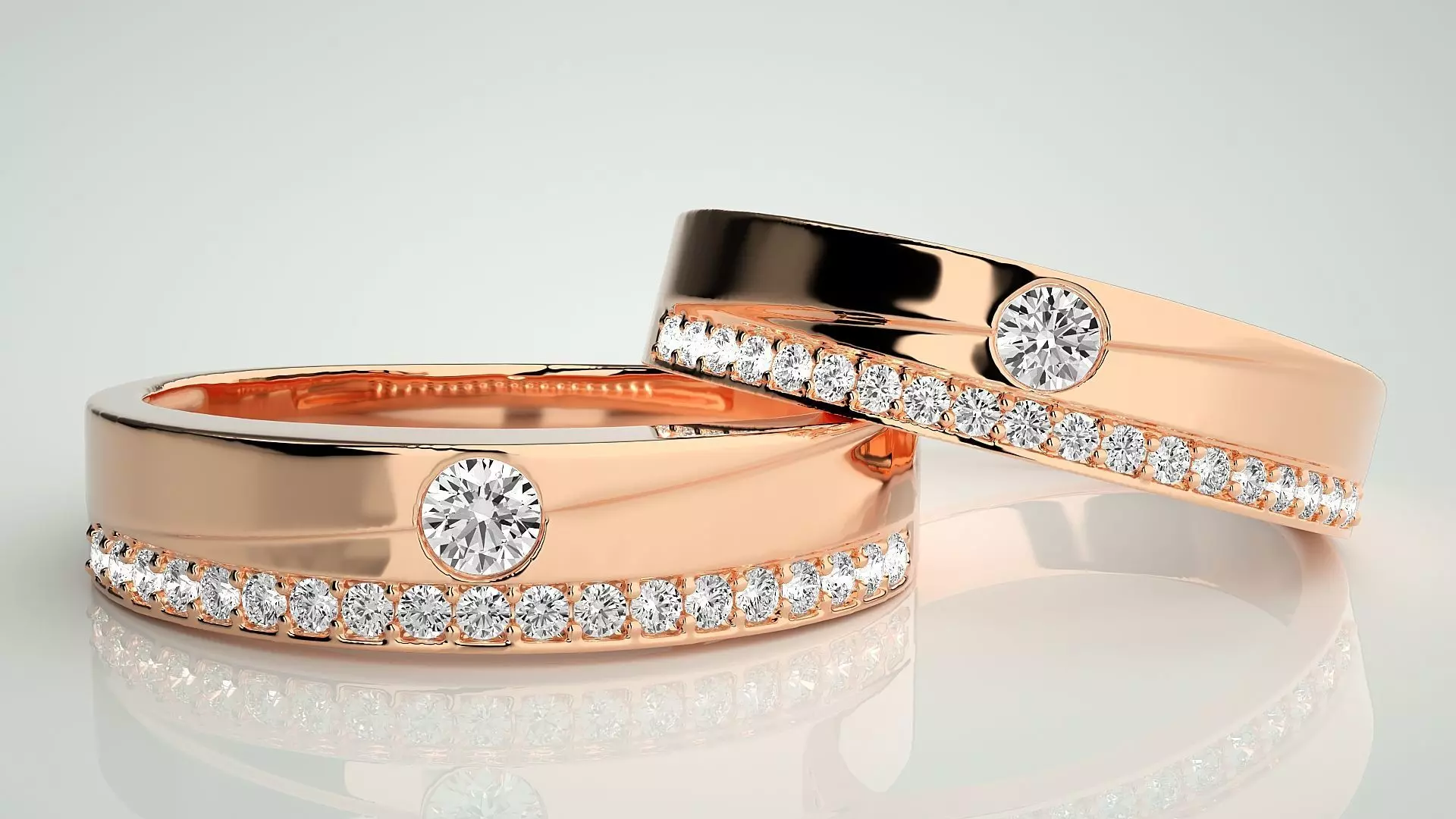 Solitaire Couple Band Ring 3dm stl render detail 3D print model_0